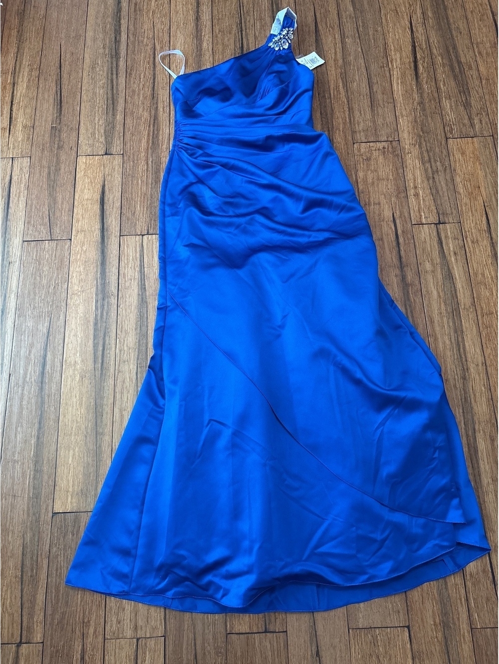 David's Bridal New Long One Shoulder Royal Blue Bridesmaids Evening Dress Sz 10
